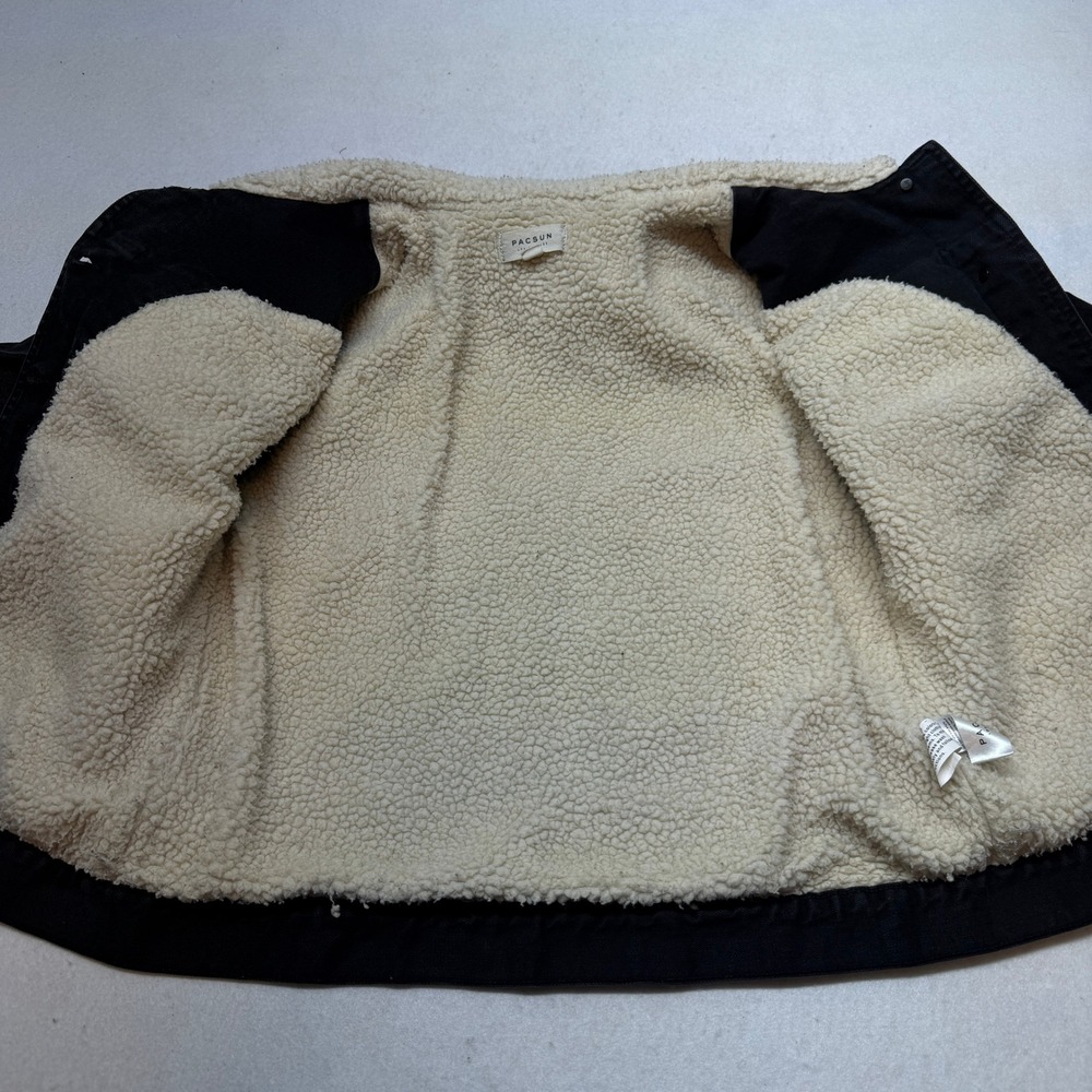 PacSun Sherpa Lined Denim Trucker Jacket Faux Shearling Black Adult Medium - Picture 6 of 13